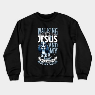 Jesus and dog - Blue Gascony Basset Crewneck Sweatshirt